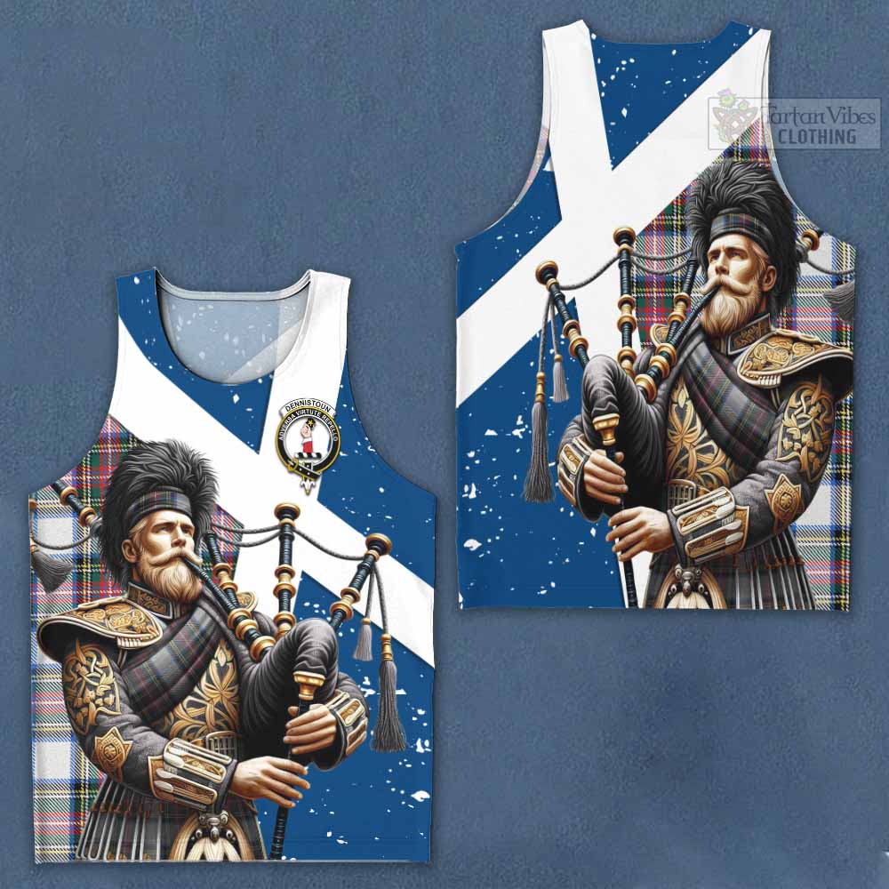 Dennistoun Tartan Men's Tank Top with Family Crest Scottish Bagpiper Vibes