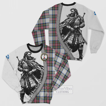 Dennistoun Tartan Clan Crest Sweatshirt with Highlander Warrior Celtic Style