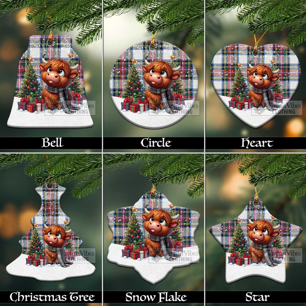 Tartan Vibes Clothing Dennistoun Tartan Christmas Ceramic Ornament with Adorable Highland Coo