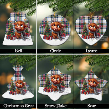 Dennistoun Tartan Christmas Ceramic Ornament with Adorable Highland Coo