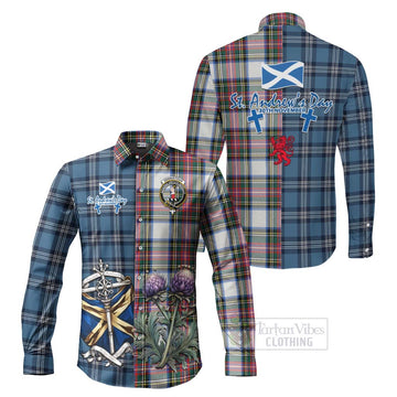 Dennistoun Tartan Long Sleeve Button Shirt Happy St. Andrew's Day Half Tartan Style