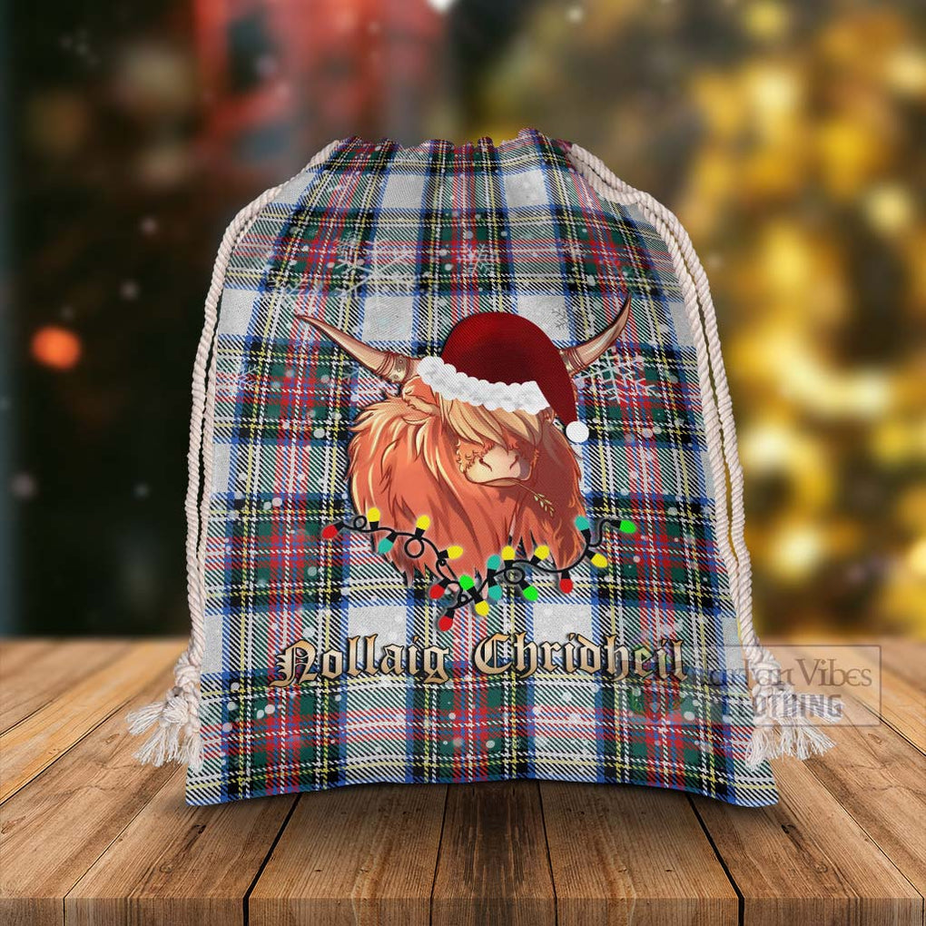 Tartan Vibes Clothing Dennistoun Tartan Christmas Santa's Bag with Highland Cow