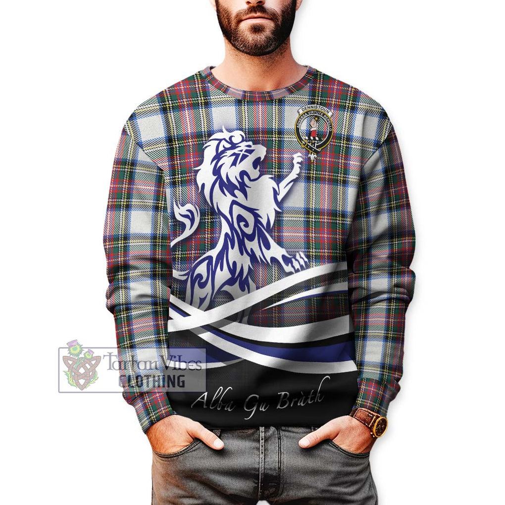 Dennistoun Tartan Sweatshirt with Alba Gu Brath Regal Lion Emblem Unisex - Tartanvibesclothing Shop