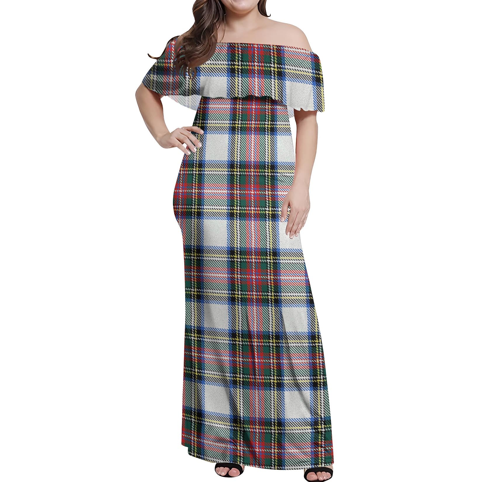 Dennistoun Tartan Off Shoulder Long Dress Women's Dress - Tartanvibesclothing