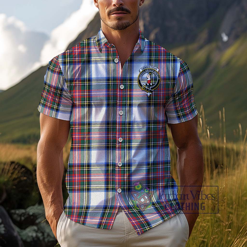 Tartan Vibes Clothing Dennistoun Tartan Cotton Hawaiian Shirt with Family Crest