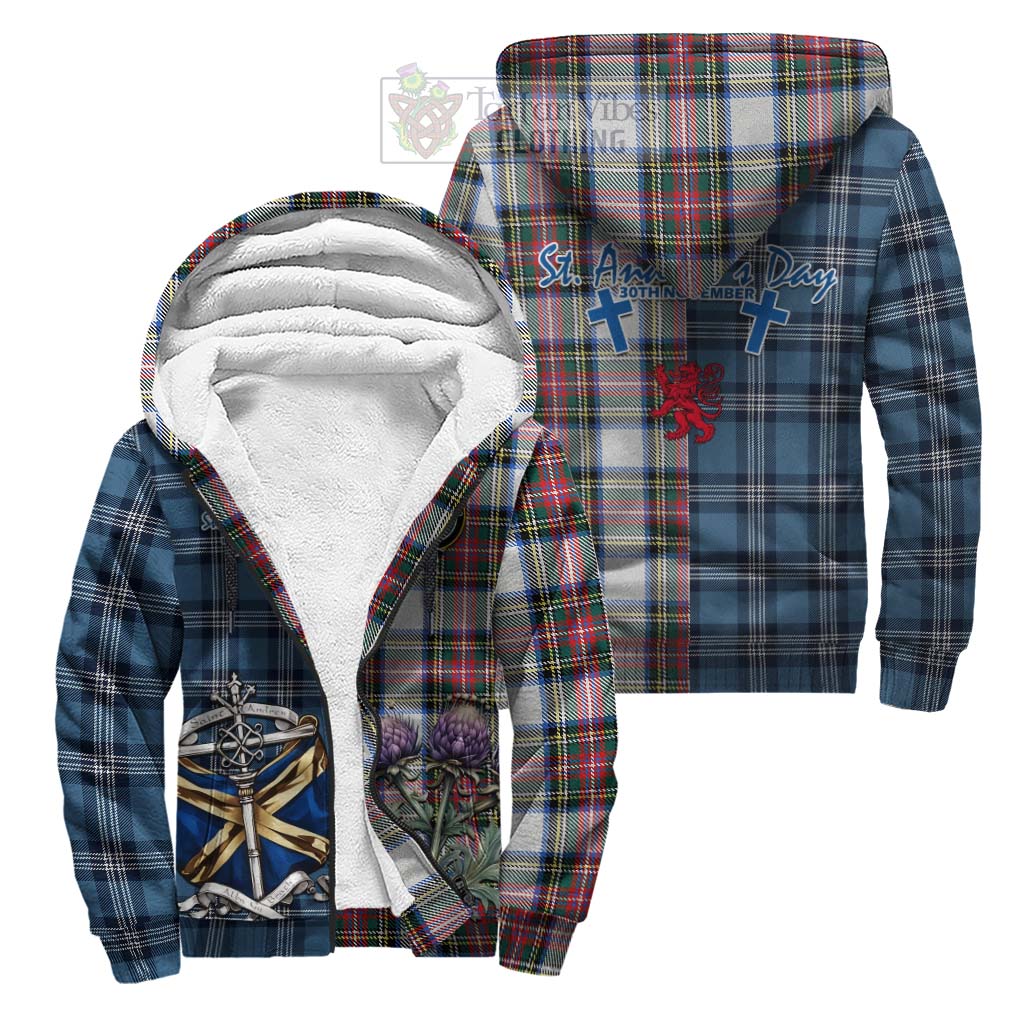 Tartan Vibes Clothing Dennistoun Tartan Sherpa Hoodie Happy St. Andrew's Day Half Tartan Style