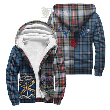 Dennistoun Tartan Sherpa Hoodie Happy St. Andrew's Day Half Tartan Style