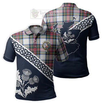 Dennistoun Tartan Polo Shirt Featuring Thistle and Scotland Map