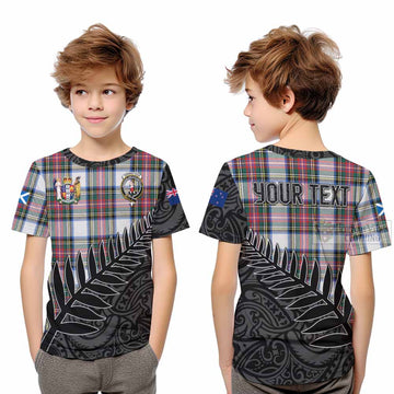 Dennistoun Crest Tartan Kid T-Shirt with New Zealand Silver Fern Half Style Youth XL Size14 - Tartan Vibes Clothing
