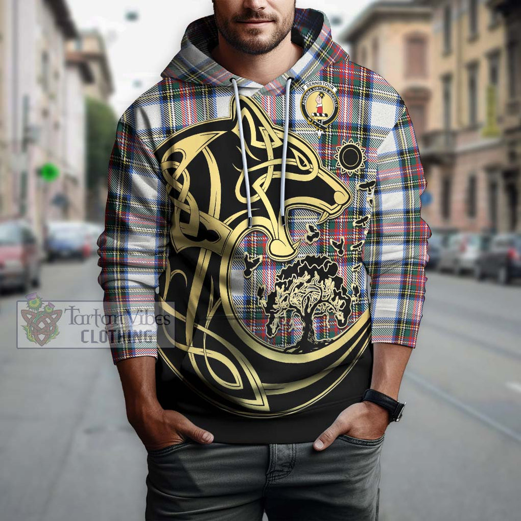 Dennistoun Tartan Hoodie with Family Crest Celtic Wolf Style Zip Hoodie - Tartan Vibes Clothing