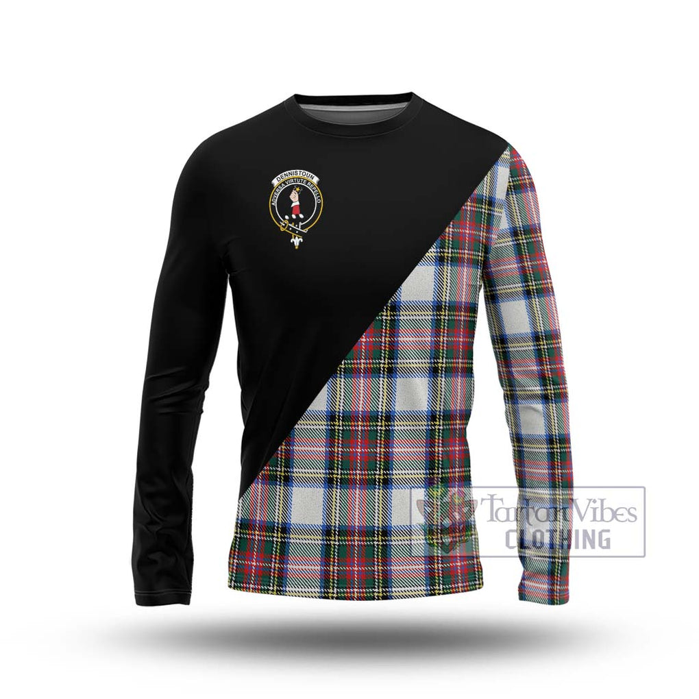 Dennistoun Tartan Long Sleeve T-Shirt with Family Crest and Military Logo Style Unisex - Tartanvibesclothing Shop