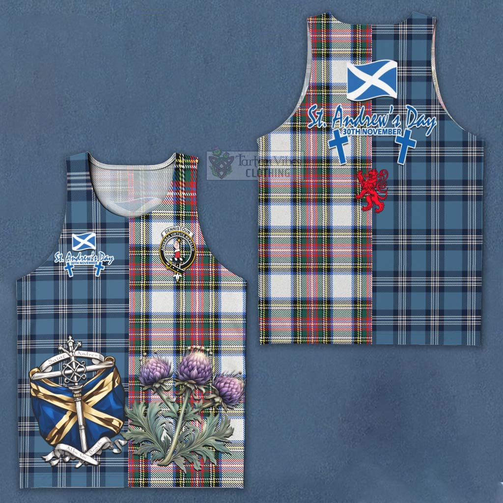 Tartan Vibes Clothing Dennistoun Tartan Men's Tank Top Happy St. Andrew's Day Half Tartan Style