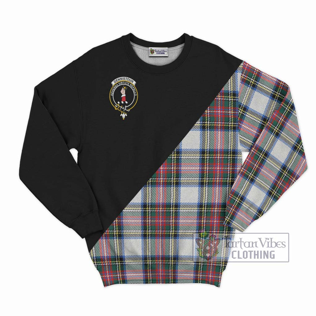 Dennistoun Tartan Sweatshirt with Family Crest and Military Logo Style - Tartanvibesclothing Shop