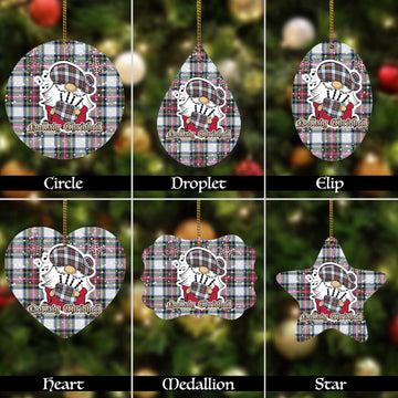 Dennistoun Tartan Christmas Ornaments with Scottish Gnome Playing Bagpipes