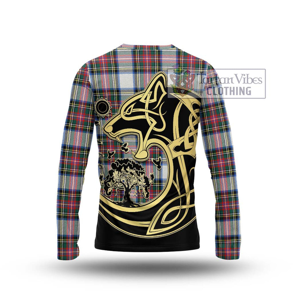 Dennistoun Tartan Long Sleeve T-Shirt with Family Crest Celtic Wolf Style - Tartan Vibes Clothing