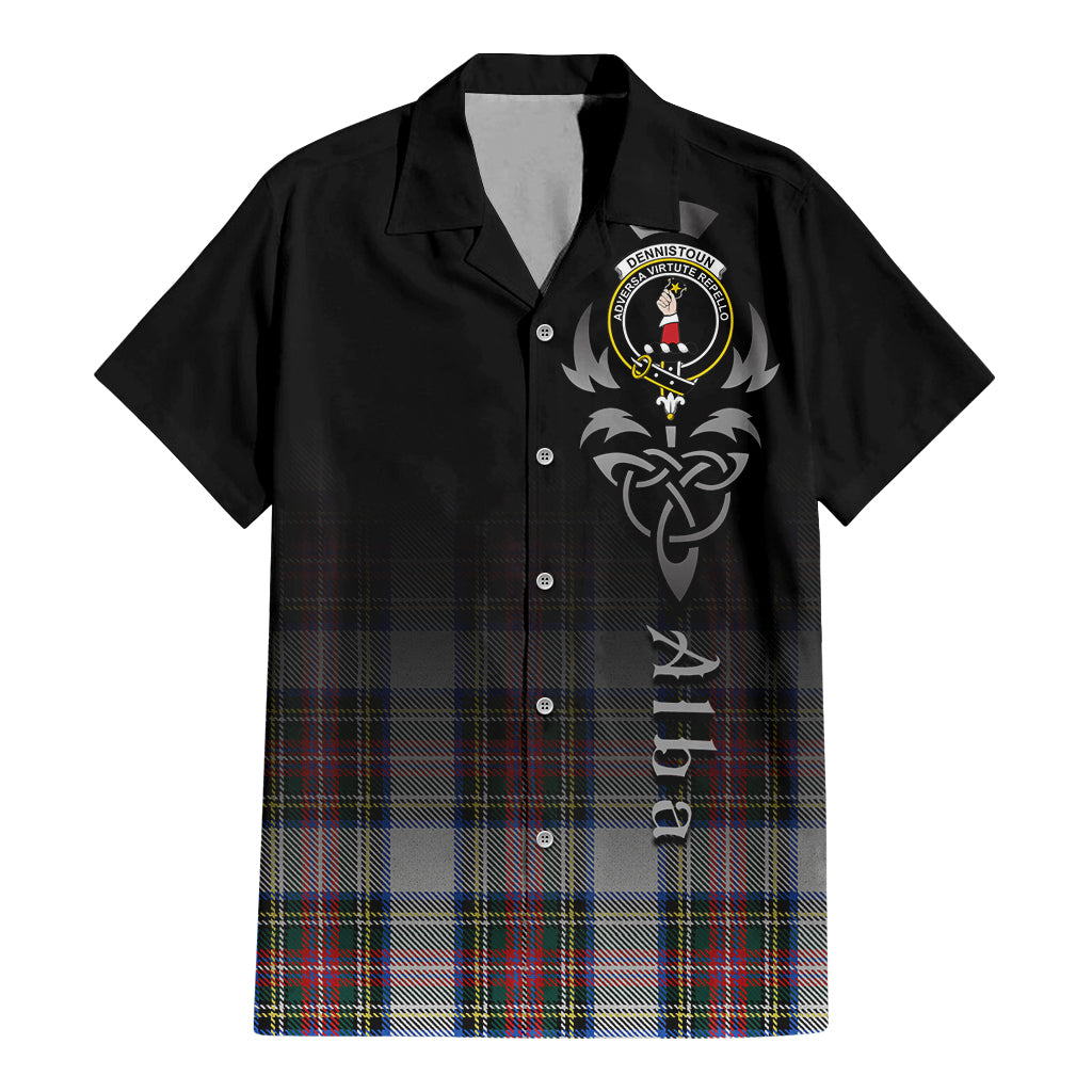 Tartan Vibes Clothing Dennistoun Tartan Short Sleeve Button Up Featuring Alba Gu Brath Family Crest Celtic Inspired