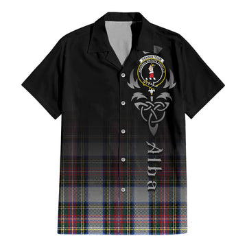 Dennistoun Tartan Short Sleeve Button Up Shirt Featuring Alba Gu Brath Family Crest Celtic Inspired