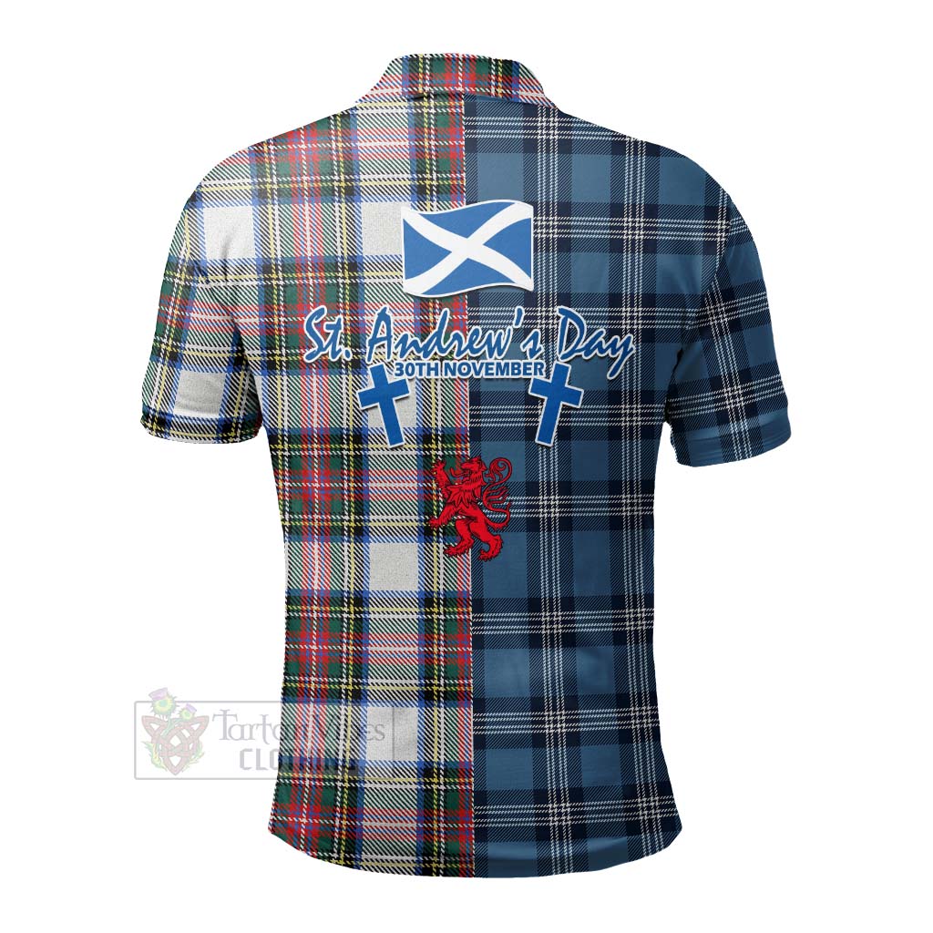 Tartan Vibes Clothing Dennistoun Tartan Polo Shirt Happy St. Andrew's Day Half Tartan Style