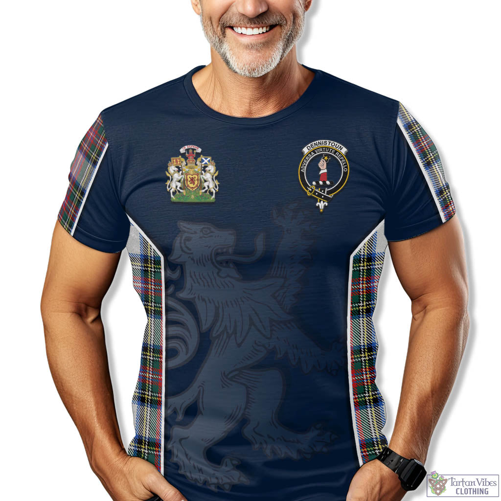 Tartan Vibes Clothing Dennistoun Tartan T-Shirt with Family Crest and Lion Rampant Vibes Sport Style