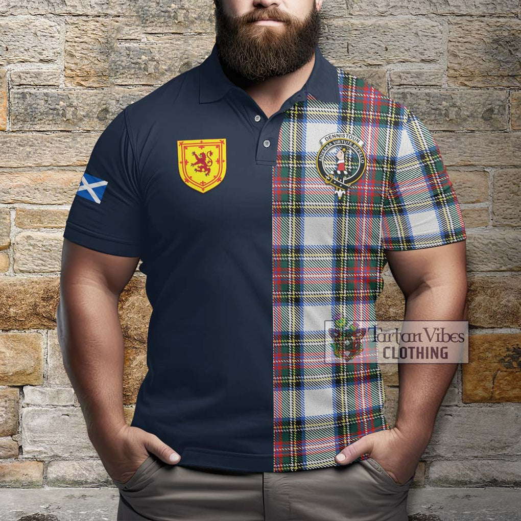 Tartan Vibes Clothing Dennistoun Tartan Polo Shirt with Scottish Lion Royal Arm Half Style