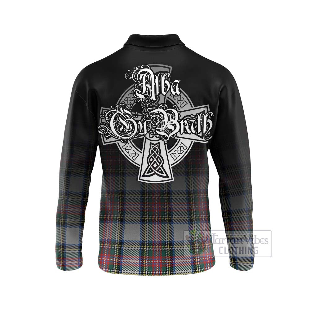 Tartan Vibes Clothing Dennistoun Tartan Long Sleeve Polo Shirt Featuring Alba Gu Brath Family Crest Celtic Inspired