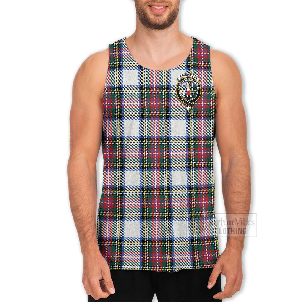 Tartan Vibes Clothing Dennistoun Tartan Men's Tank Top with Family Crest and Bearded Skull Holding Bottles of Whiskey