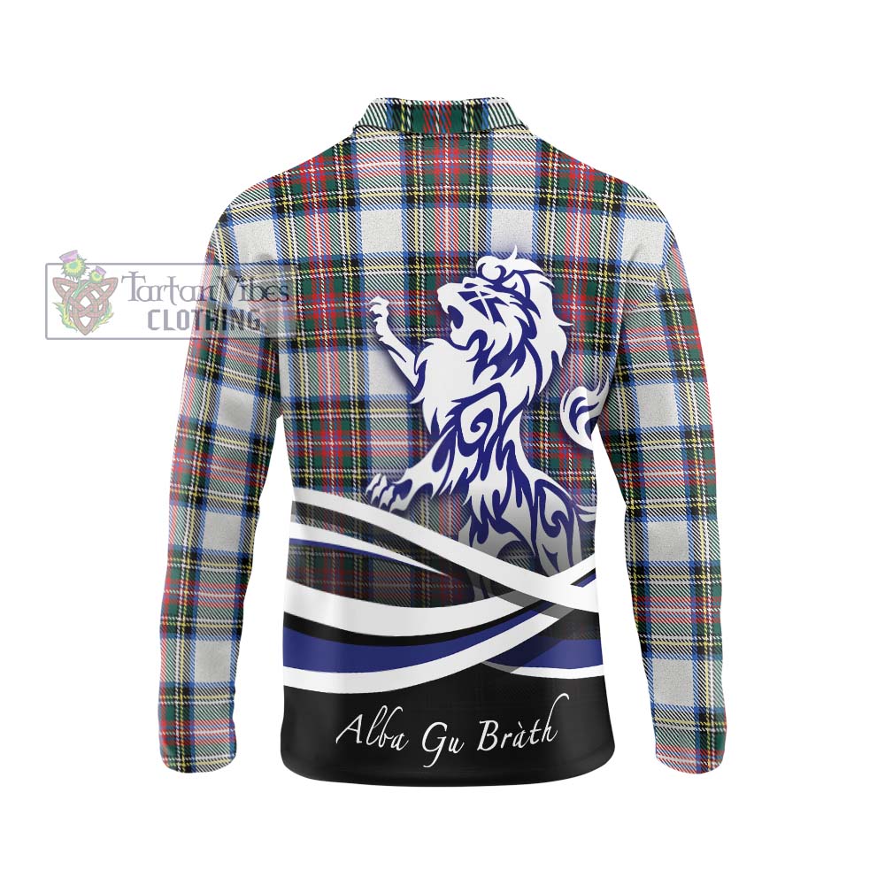 Dennistoun Tartan Long Sleeve Polo Shirt with Alba Gu Brath Regal Lion Emblem - Tartanvibesclothing Shop