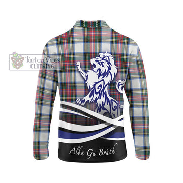 Dennistoun Tartan Long Sleeve Polo Shirt with Alba Gu Brath Regal Lion Emblem