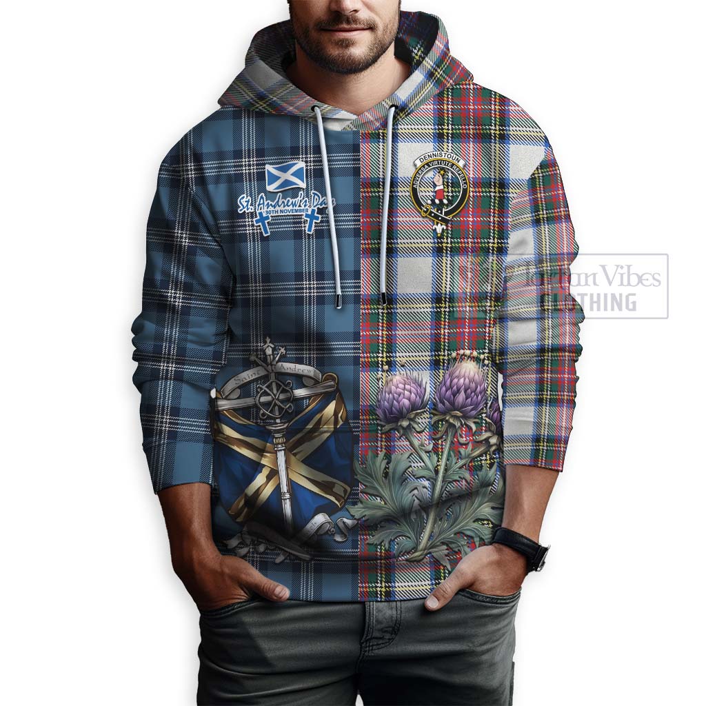 Tartan Vibes Clothing Dennistoun Tartan Hoodie Happy St. Andrew's Day Half Tartan Style