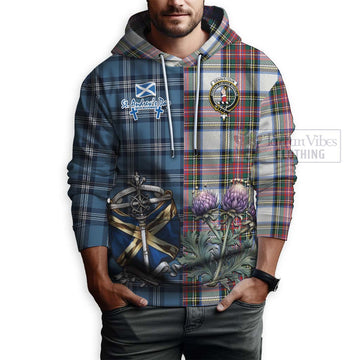 Dennistoun Tartan Hoodie Happy St. Andrew's Day Half Tartan Style