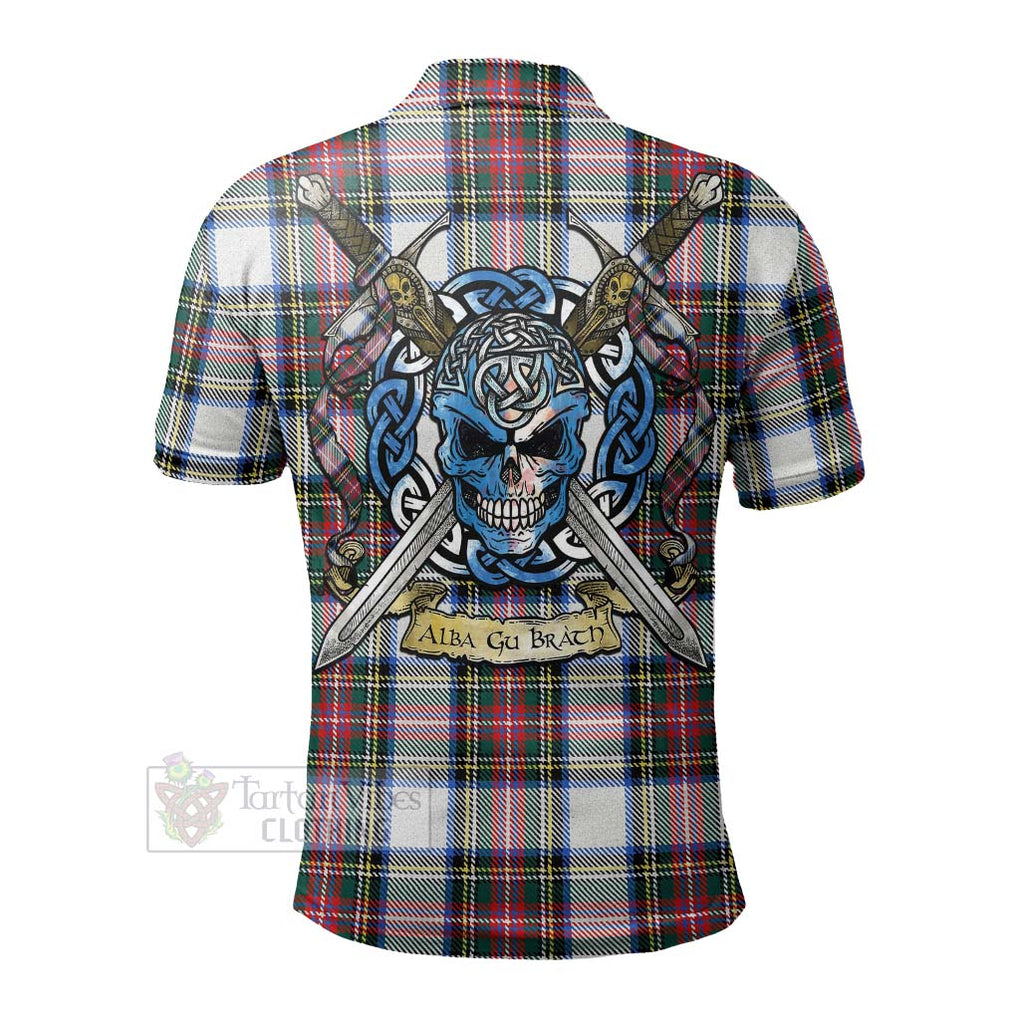 Tartan Vibes Clothing Dennistoun Tartan Polo Shirt with Family Crest Celtic Skull Style