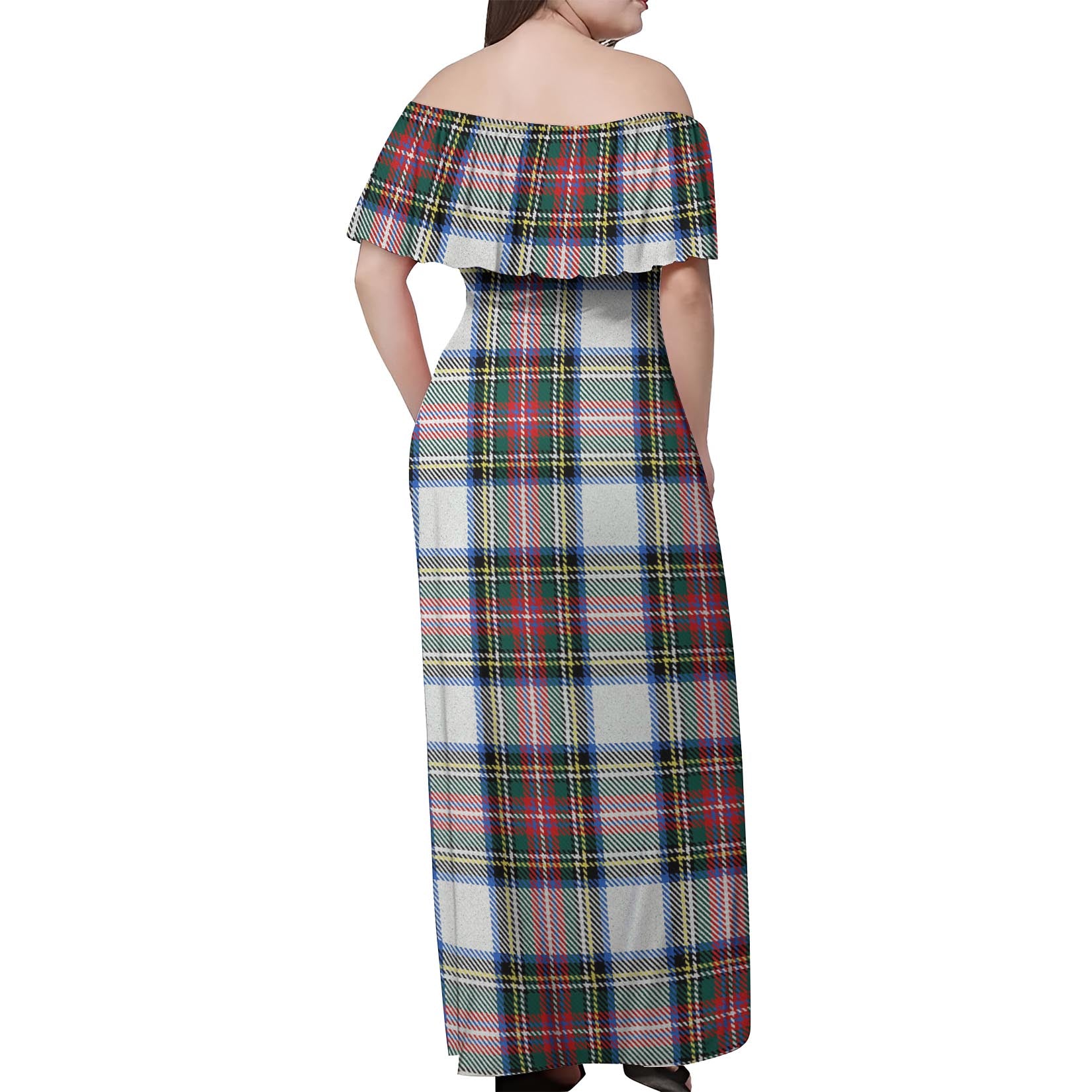 Dennistoun Tartan Off Shoulder Long Dress - Tartanvibesclothing