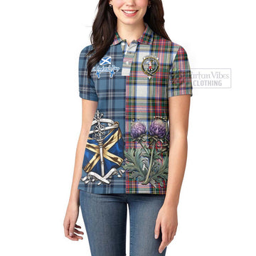 Dennistoun Tartan Women's Polo Shirt Happy St. Andrew's Day Half Tartan Style