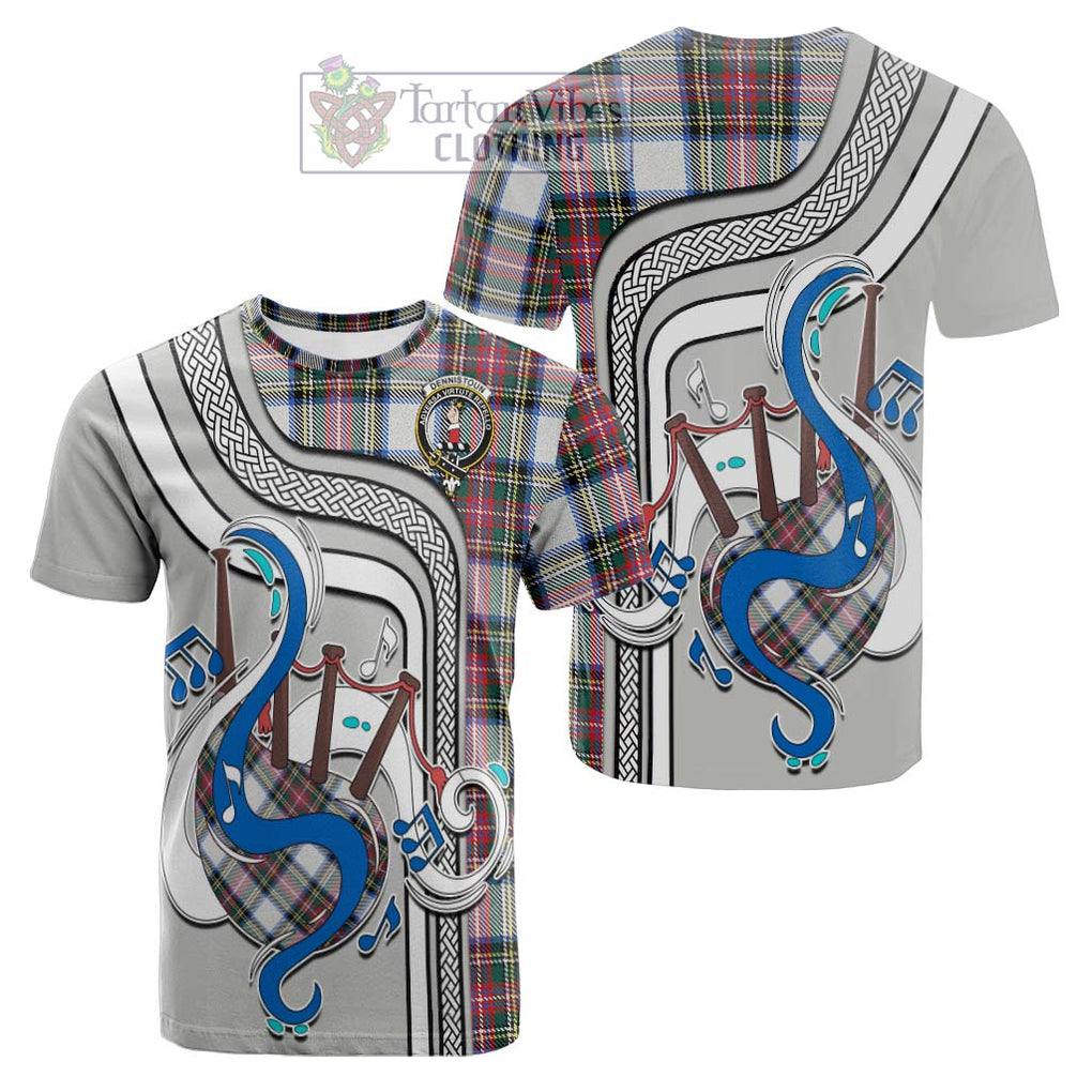 Tartan Vibes Clothing Dennistoun Tartan Cotton T-shirt with Epic Bagpipe Style