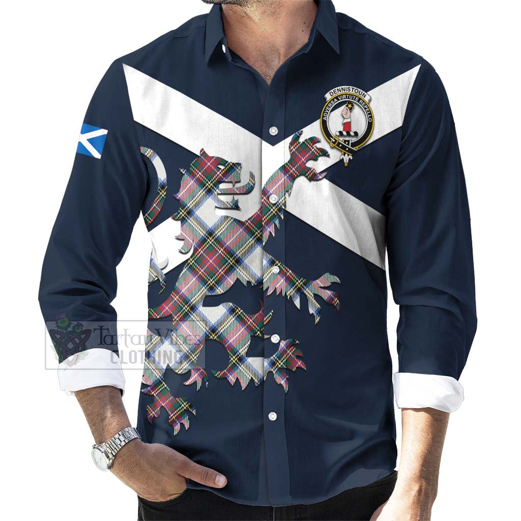 Tartan Vibes Clothing Dennistoun Tartan Lion Rampant Long Sleeve Button Shirt – Proudly Display Your Heritage with Alba Gu Brath and Clan Name