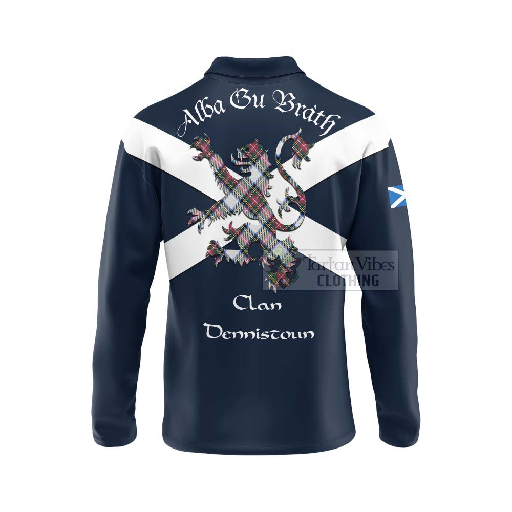 Tartan Vibes Clothing Dennistoun Tartan Lion Rampant Long Sleeve Polo Shirt – Proudly Display Your Heritage with Alba Gu Brath and Clan Name