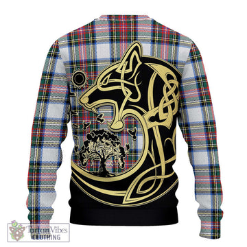 Dennistoun Tartan Ugly Sweater with Family Crest Celtic Wolf Style