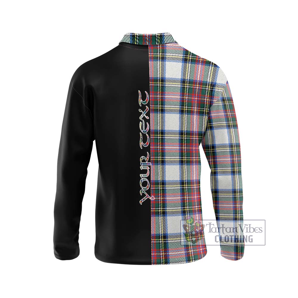 Dennistoun Tartan Long Sleeve Polo Shirt with Family Crest and Half Of Me Style - Tartanvibesclothing Shop