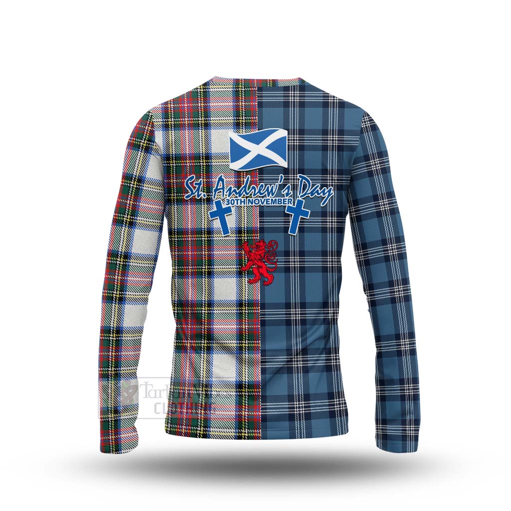 Tartan Vibes Clothing Dennistoun Tartan Long Sleeve T-Shirt Happy St. Andrew's Day Half Tartan Style