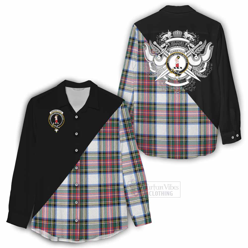 Tartan Vibes Clothing Dennistoun Tartan Women's Casual Shirt with Family Crest and Military Logo Style