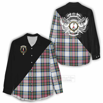 Dennistoun Tartan Women's Casual Shirt with Family Crest and Military Logo Style