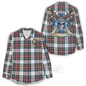 Dennistoun Tartan Women's Casual Shirt with Family Crest Celtic Skull Style