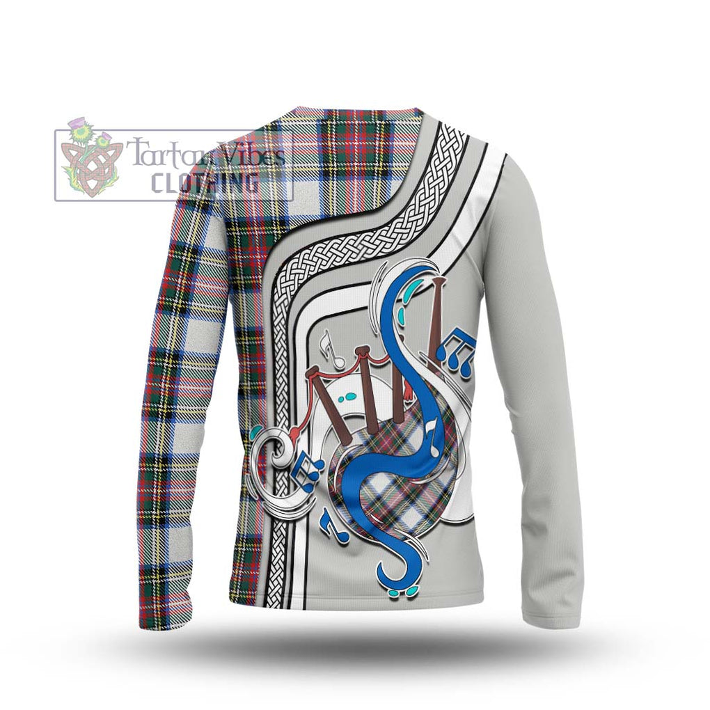 Tartan Vibes Clothing Dennistoun Tartan Long Sleeve T-Shirt with Epic Bagpipe Style