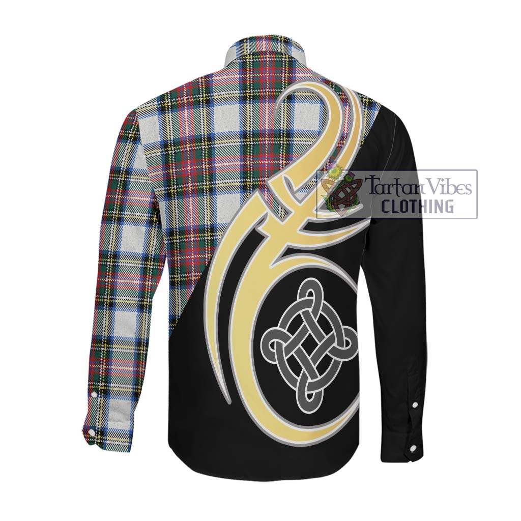 Dennistoun Tartan Long Sleeve Button Shirt with Family Crest and Celtic Symbol Style Men's Shirt - Tartan Vibes Clothing