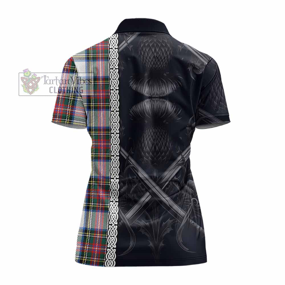 Tartan Vibes Clothing Dennistoun Tartan Women's Polo Shirt with Family Crest Cross Sword Thistle Celtic Vibes