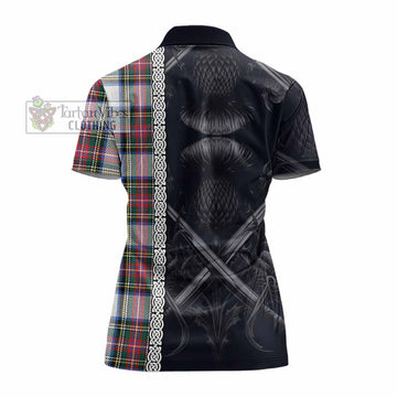 Dennistoun Tartan Women's Polo Shirt with Family Crest Cross Sword Thistle Celtic Vibes