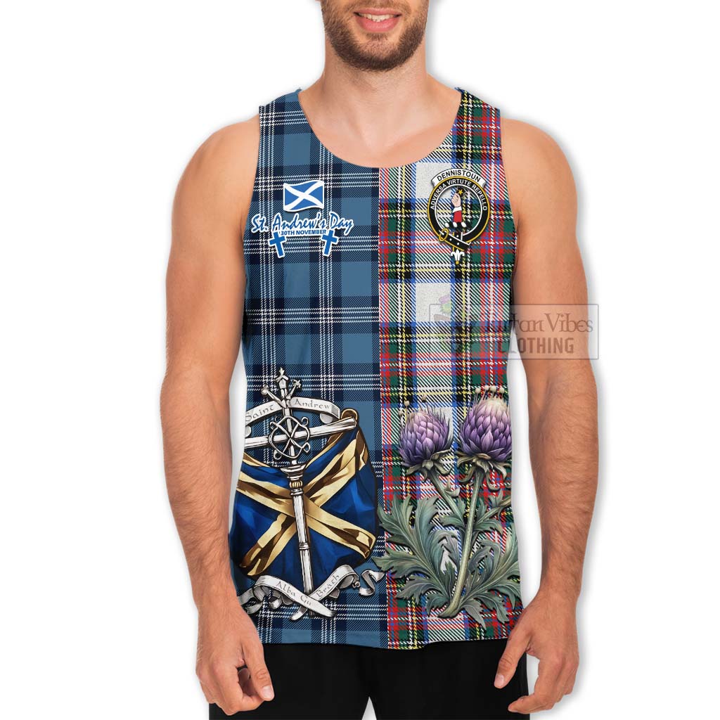 Tartan Vibes Clothing Dennistoun Tartan Men's Tank Top Happy St. Andrew's Day Half Tartan Style