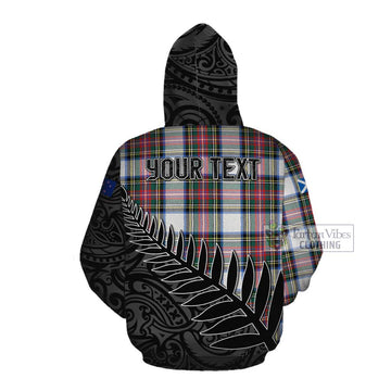 Dennistoun Crest Tartan Cotton Hoodie with New Zealand Silver Fern Half Style Pullover Hoodie - Tartan Vibes Clothing