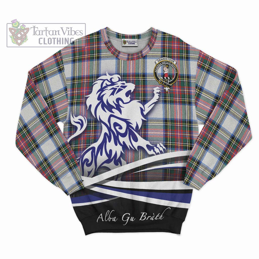 Dennistoun Tartan Sweatshirt with Alba Gu Brath Regal Lion Emblem - Tartanvibesclothing Shop