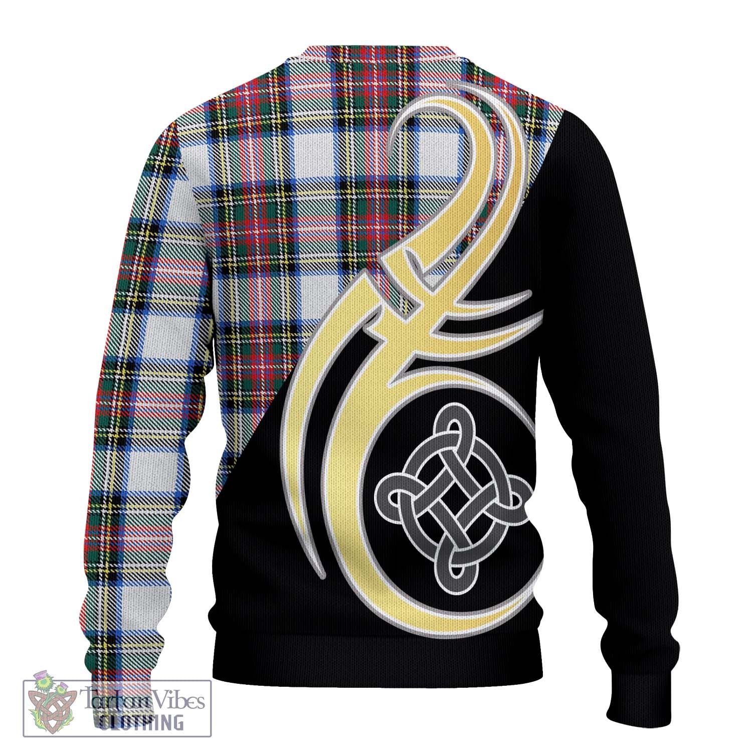 Dennistoun Tartan Knitted Sweater with Family Crest and Celtic Symbol Style - Tartan Vibes Clothing